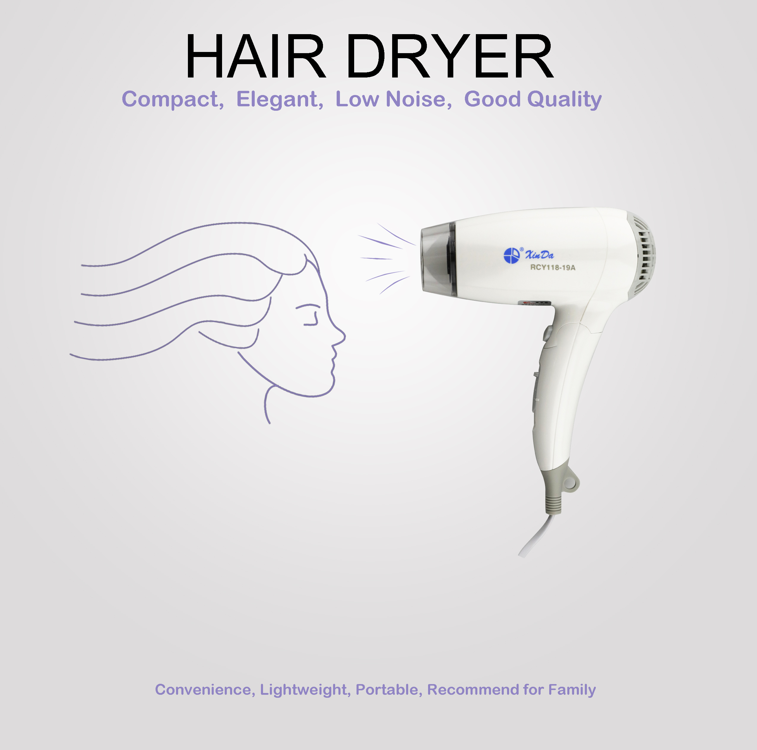Secador de pelo profesional para el hogar Secador de pelo plegable blanco Secador de pelo