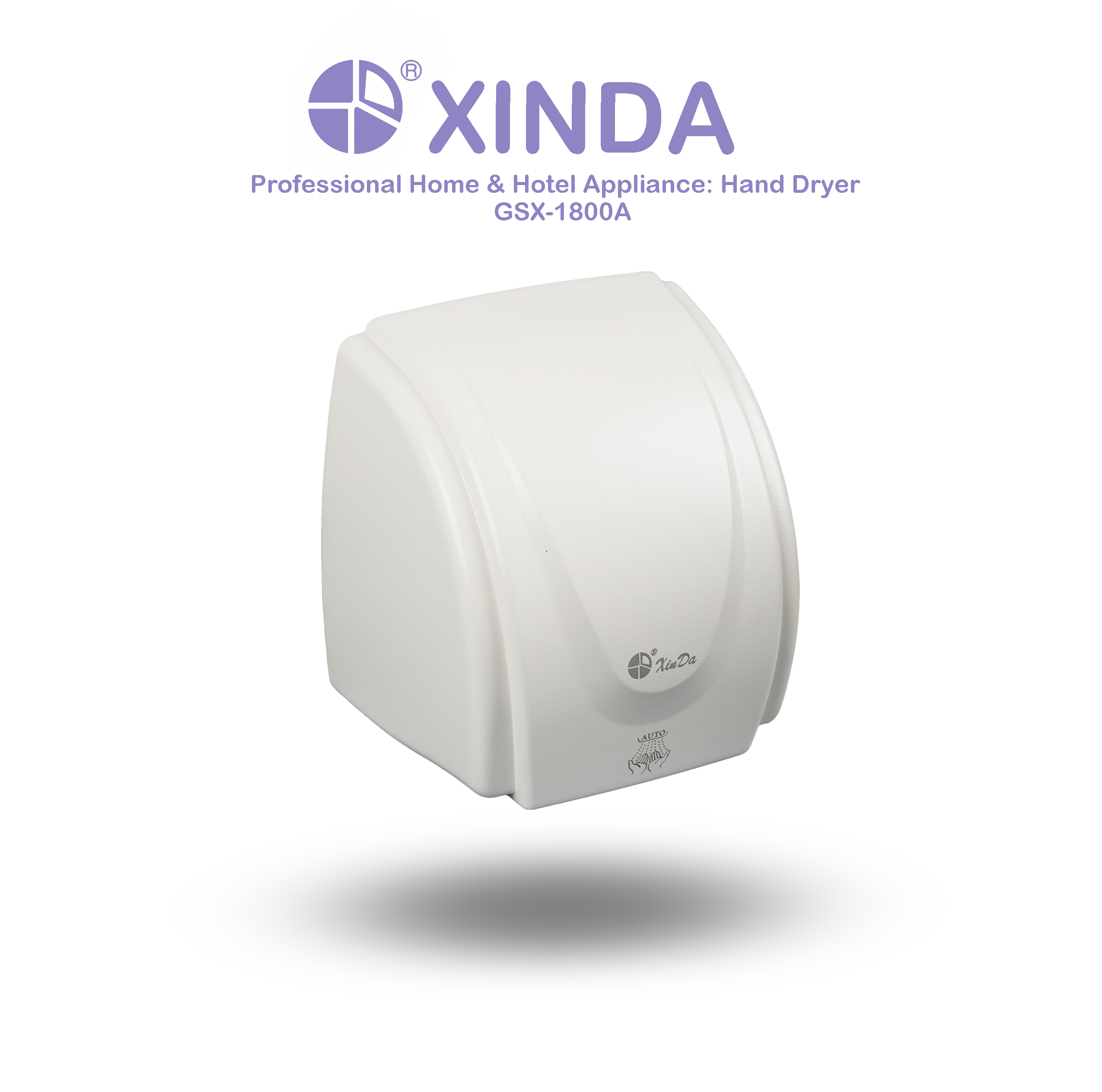 Secador de manos profesional con sensor automático para Hotel XinDa GSX1800A, secador de manos automático con cuerpo de plástico blanco montado en la pared